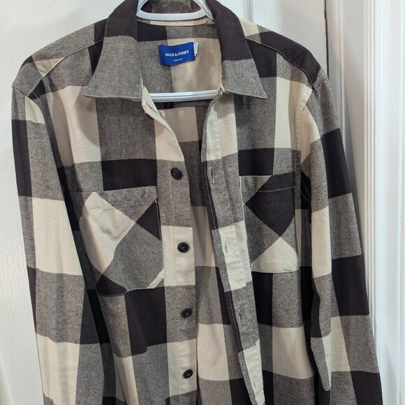 Jack and Jones Large Plaid Brown and cream shirt - Picture 1 of 4